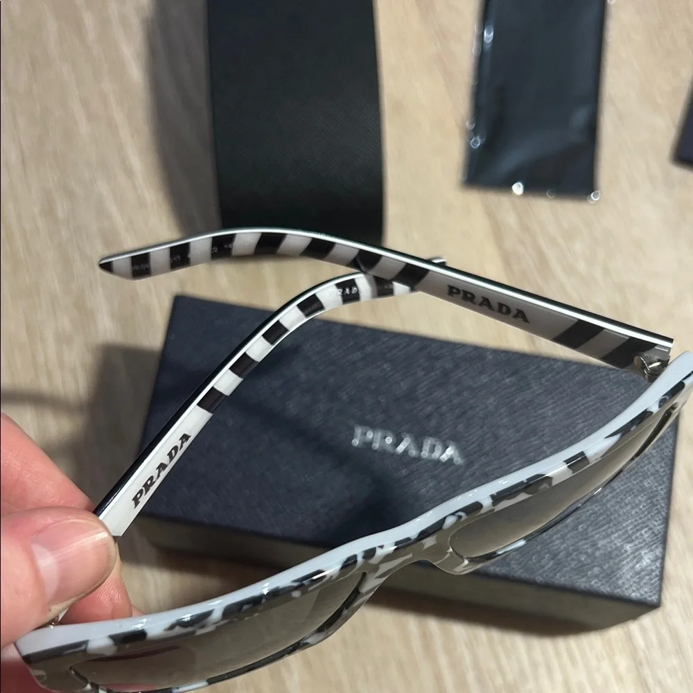 Prada Black & White Patterned Rectangular Sunglasses - Picture 2 of 6
